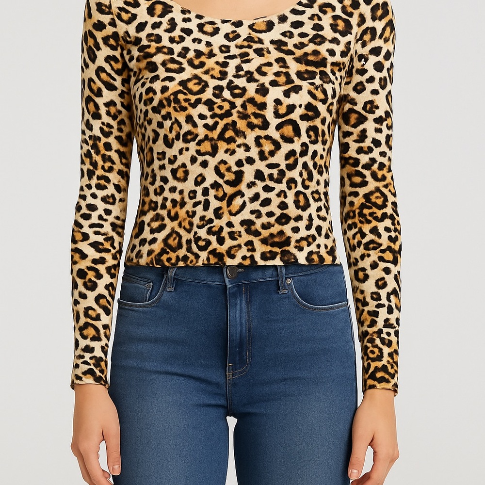 Hiatus Leopard Print Long Sleeve Top - Size Small